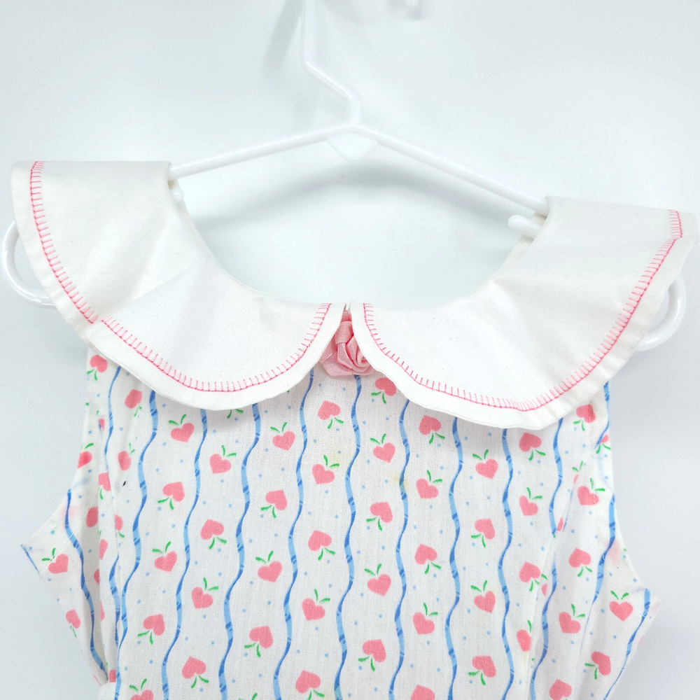 Vintage 4T Handmade Cottage Core Pinafore Dress Pockets Lace Rosette Petticoat - Picture 6 of 16
